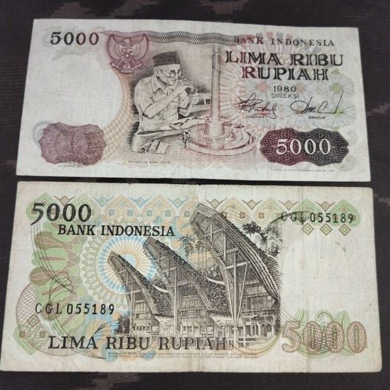 uang kertas kuno 5000 asah intan
