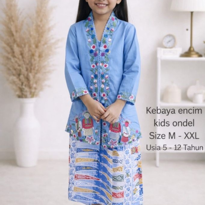 Setelan Kebaya Encim Betawi Motif Ondel-Ondel // Kebaya Ondel Anak // Kebaya Anak Tradisional // Keb