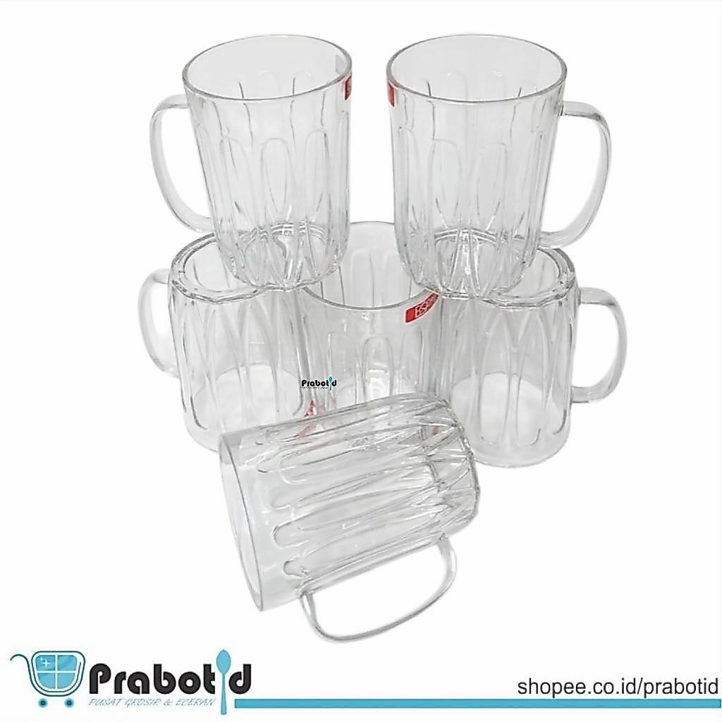 SET GELAS AKRILIK GAGANG 400ML BENING | GELAS BENING PLASTIK 400ML PRABOTID