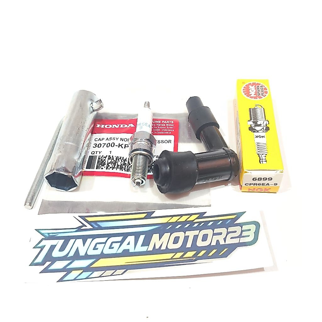 TUTUP BUSI + CANGKLONG BUSI + BUSI CPR6EA-9 SUPRA X 125 KARISMA KIRANA REVO ABS REVO FIT INJEKSI