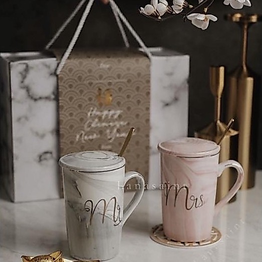 Free Ongkir Lanasaint Hampers Keramik Wedding And Birthday Bern Marble Glass Set  Mr & Mrs Glass