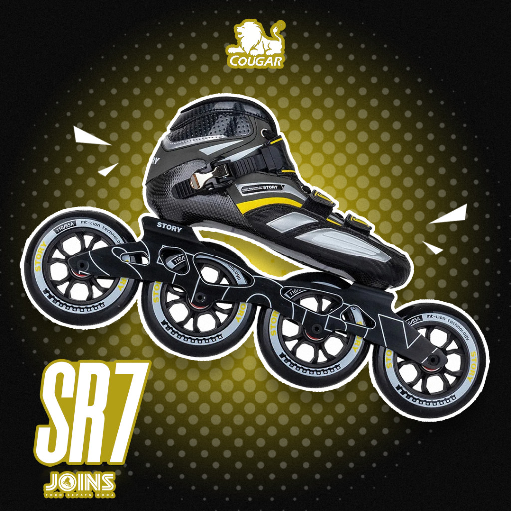 Sepatu Roda Speed Inline Skate Cougar SR7 Black Yellow Full Set