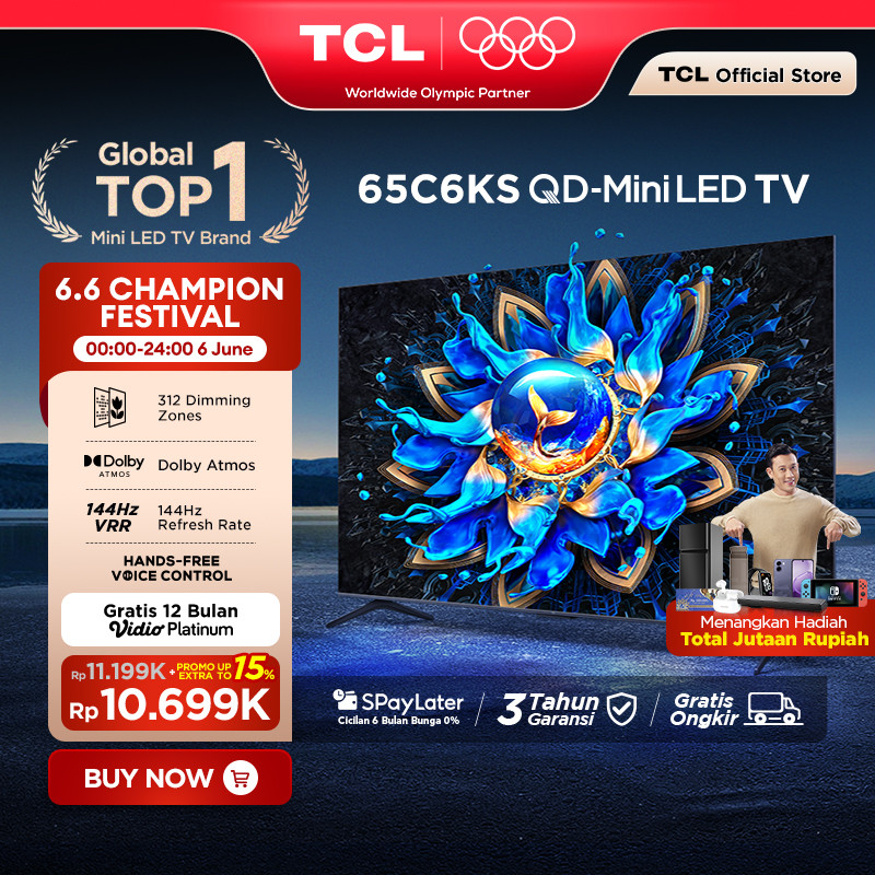 TCL 4K QD-Mini LED TV 65 Inch C6KS - High HDR Brightness - Dolby Vision & Atmos - IMAX Enhanced - Un
