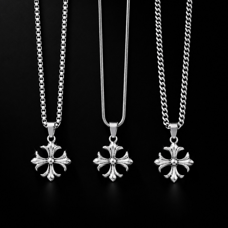 chrome hearts kalung rantai titanium stainlees stell baja necklace Elegant Tahan Karat Modis
