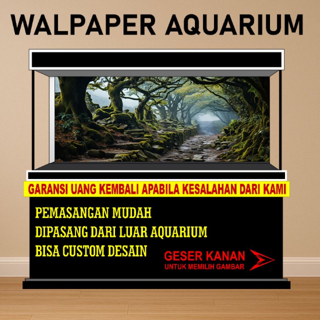 STICKER AQUARIUM, AQUASCAPE,STIKER KACA AQUARIUM,BACKGROUND AQUARIUM TEMA HUTAN JUNGLE FI2