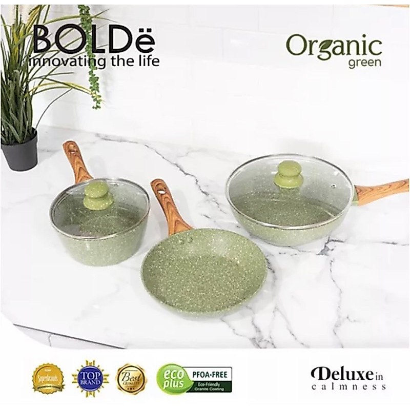 [ BoLDe ] Bolde Set / Bolde Organic Granite Pan Set isi 5  - ( Biru,Hijau,Pink )