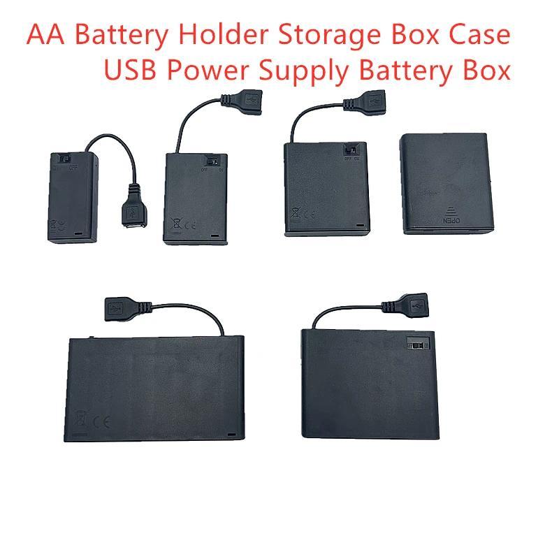 Kotak Penyimpanan Baterai Mini Portabel 2 3 4 6 8 x AA, Kotak Baterai dengan Catu Daya USB untuk Lam