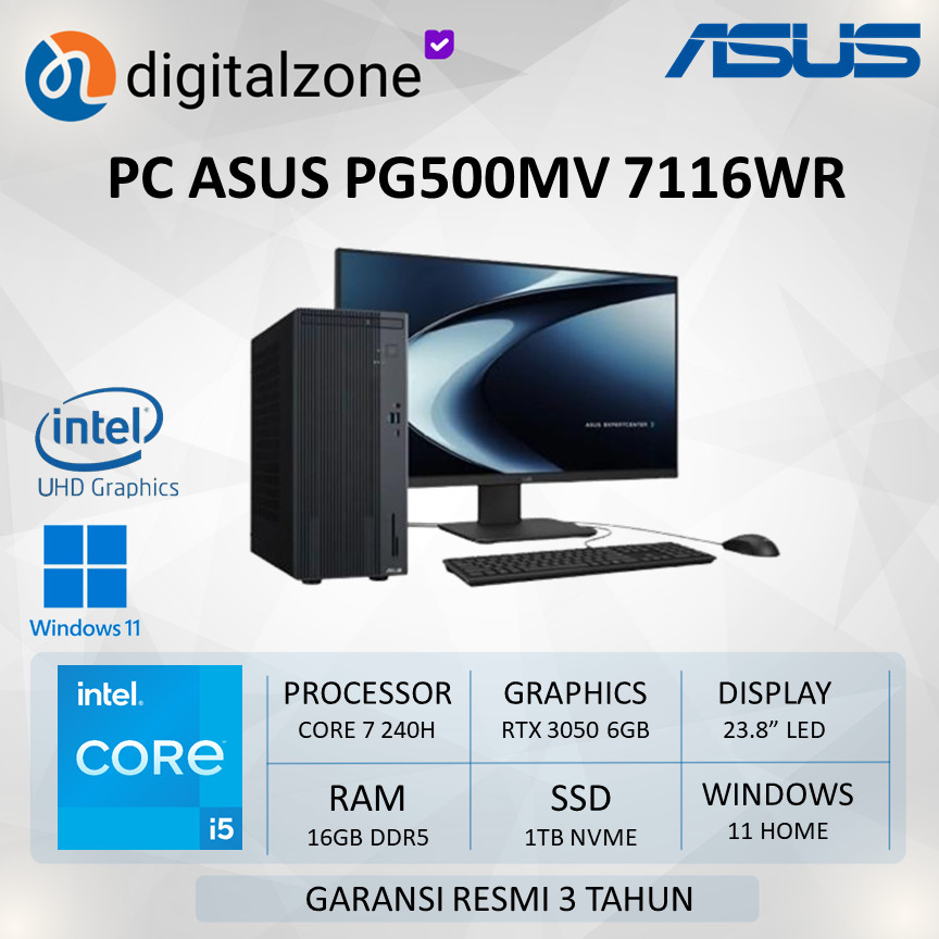 ASUS  PC DEKSTOP EXPERTCENTER PG500MV TKDN COR7 240H 16GB 1TBSSD RTX3050 6GB W11 23.8 MONITOR 3Year