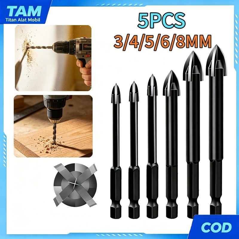5PCS 3-8mm Mata Bor Baja /Tungsten Superkeras Mata Bor Bermata Empat /Mata Bor Keramik, Kaca