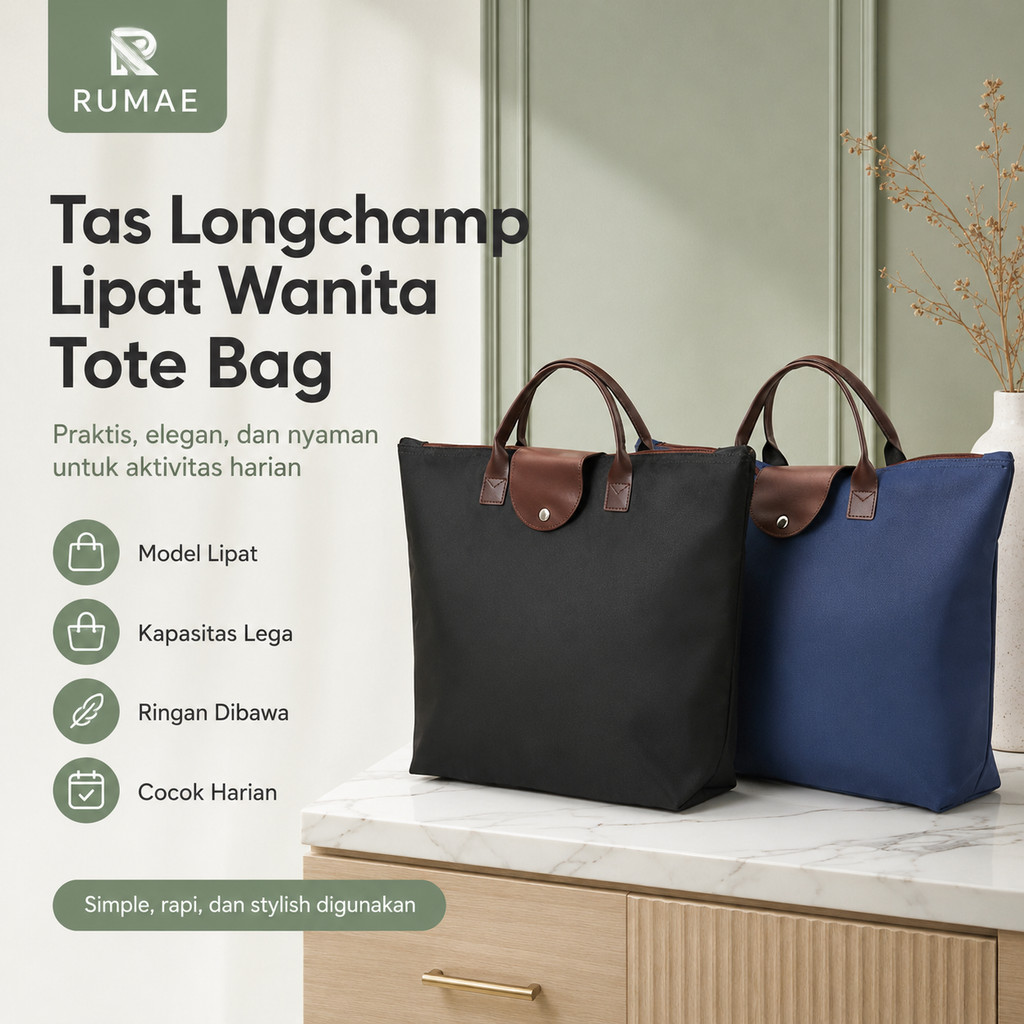 RUMAE Tas Longchamp Lipat Wanita Tote Bag Waterproof Besar Tas Belanja Travel Aesthetic