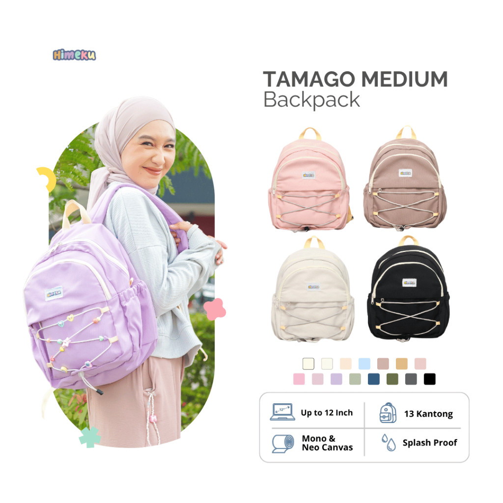 Himeku TAMAGO MEDIUM Backpack - Tas Sekolah Medium - Ransel Kanvas Wanita