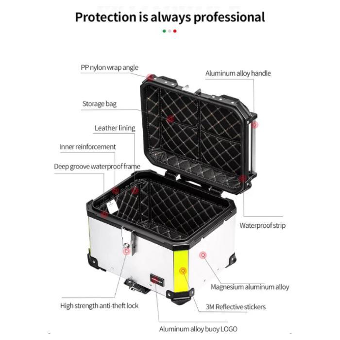 BOX Motor Touring MOTOWOLF Tail Top Box Almunium Alloy Case Pannier - BLACK, 35L