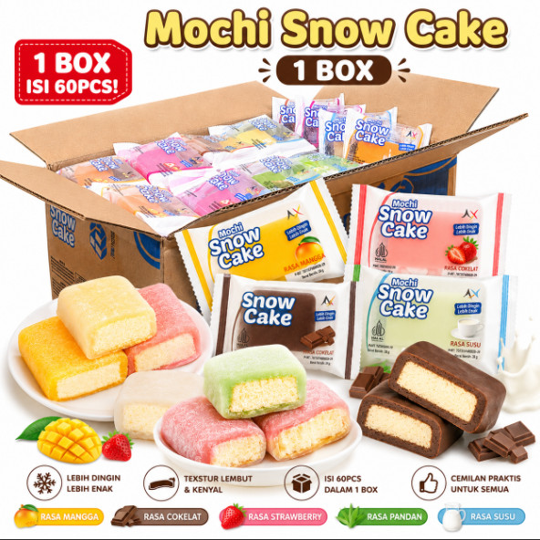 Mochi Snow Cake 60pcs 1 Box Rasa Coklat Susu Strawberry Mangga Pandan Mochi Viral Lembut Kenyal Hala