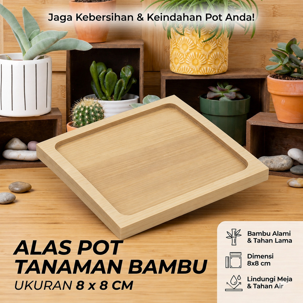 Tatakan Pot Tanaman Bambu Alas Gelas Kayu Persegi