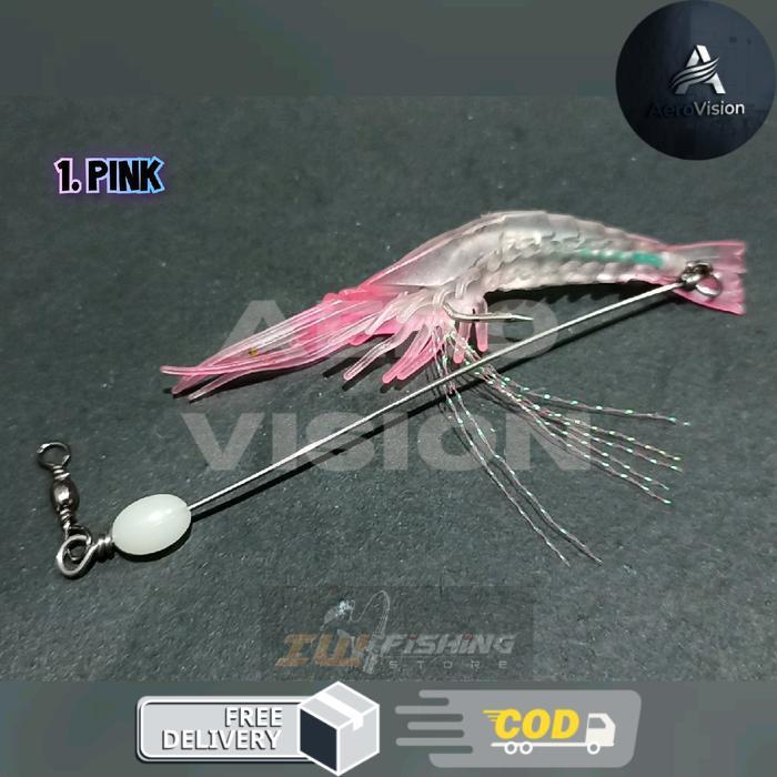 Umpan mancing udang karet panjang udang 9 cm berat -+ 6 gram Ikan - 1. Pink, Udang krosok