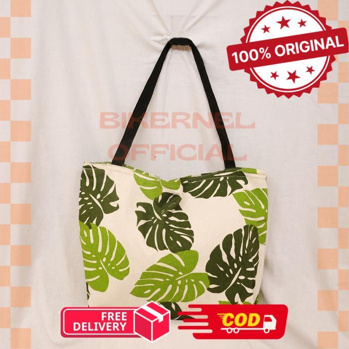 Tas Totebag Wanita Kanvas Resleting Multicolour Aesthetic handle Panjang - Tote bag canvas tebal Mot