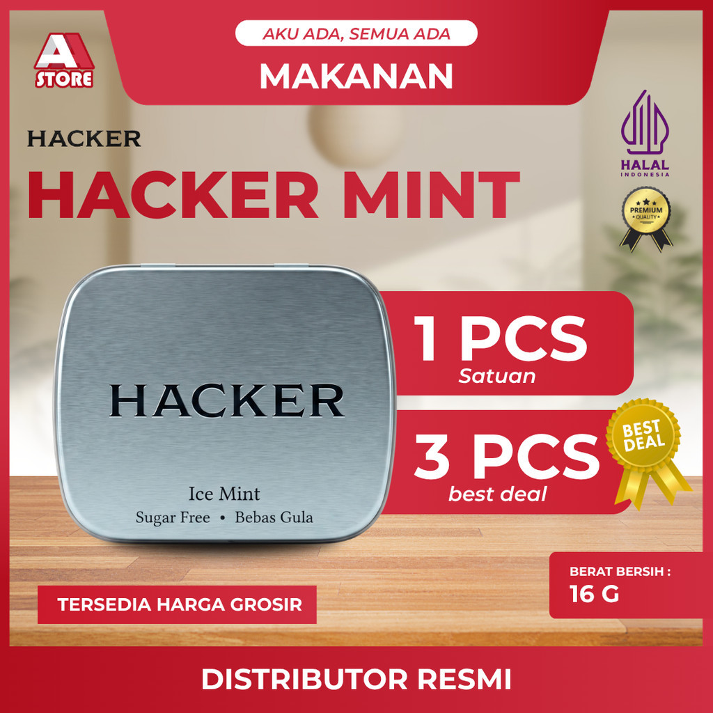 HACKER Permen Bebas Gula Sugar Free Mint Candy 16gr Halal BPOM