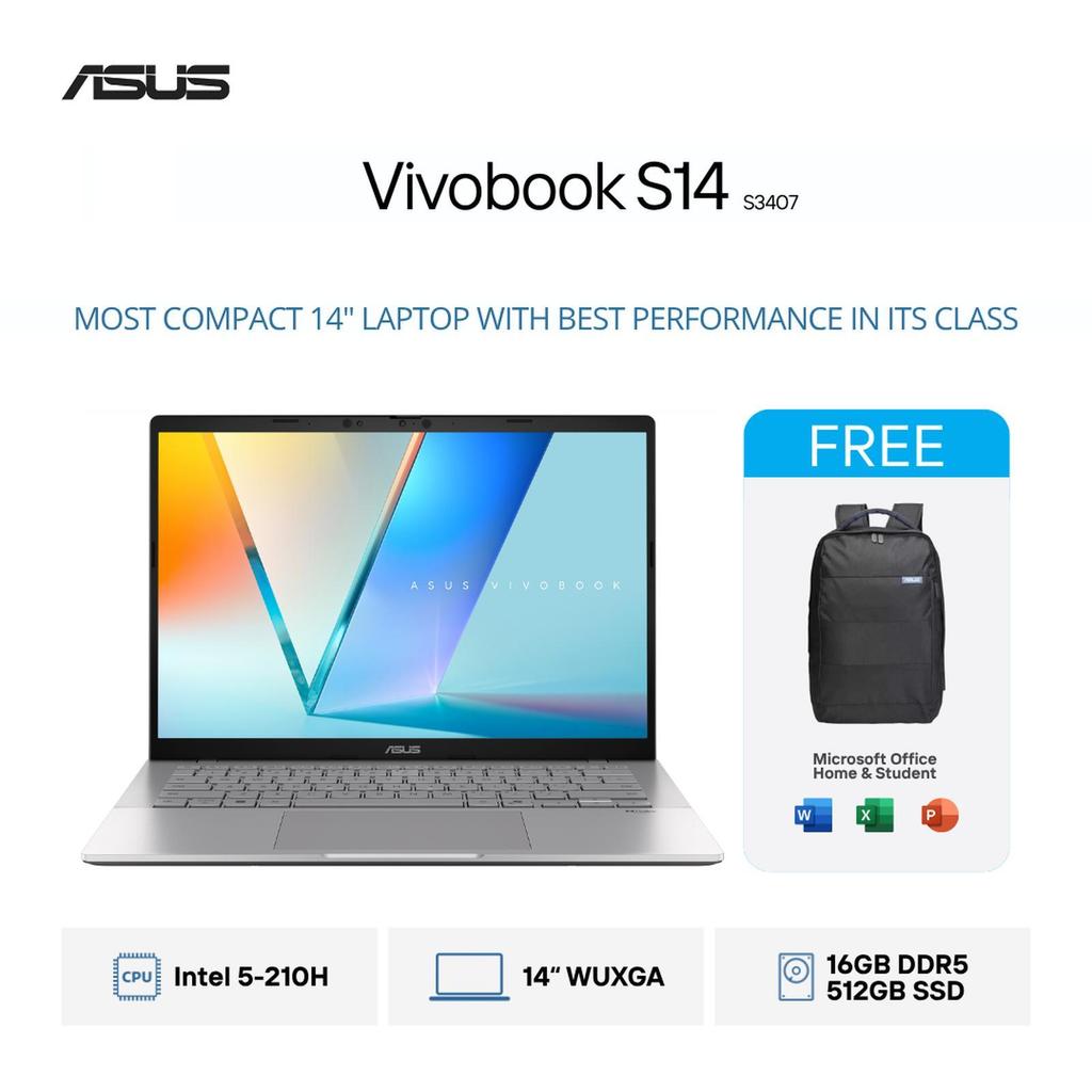 ASUS VIVOBOOK S14 S3407VA CORE I5 210H 16GB 512GB W11+OHS 14.0 WUXGA IPS
