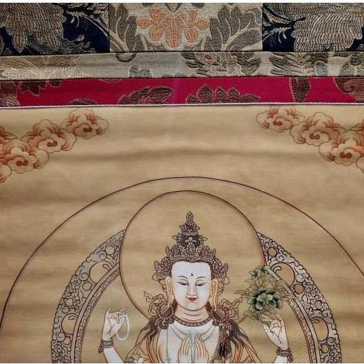 Lukisan Thangka Dewi KwanIm 4Arms Tibet Bless Handcraft 120x85cm E1890