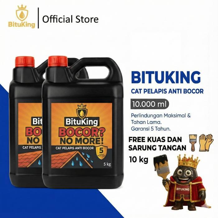 PROMO  BituKing Aspal Cair Anti Bocor 10 kg – Cat Pelapis Waterproof Dak, Atap, Talang, Kolam Ikan