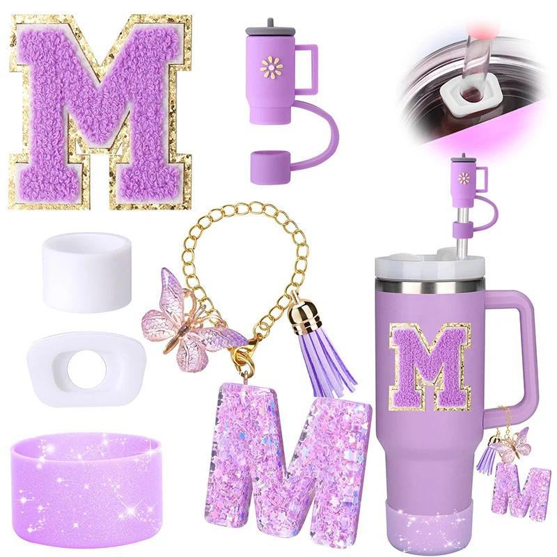 6pcs Cup Accessories Set For Stanley Cup 40oz 26 Letter Resin Glitter Pent Spill Proof Stopper Silic