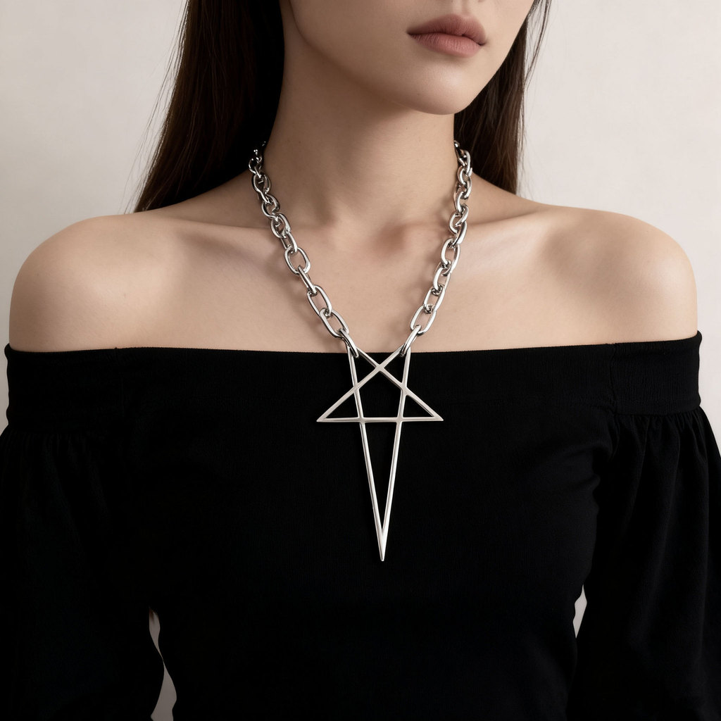 Pentagram Necklace Retro Punk Style Choker Unique Exaggerated Men's Accessory