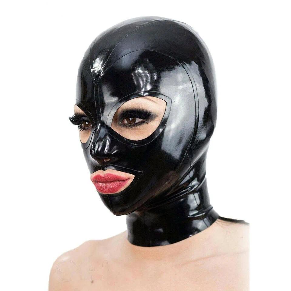 Unisex Wetlook Open Eyes and Mouth Latex Hood Mask,Head Cover Halloween Cosplay Headgear Clubwear
