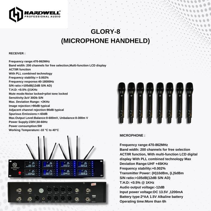 Mic Wireless 8 Channel Hardwell Glory 8 Original 8 Microphone Handheld