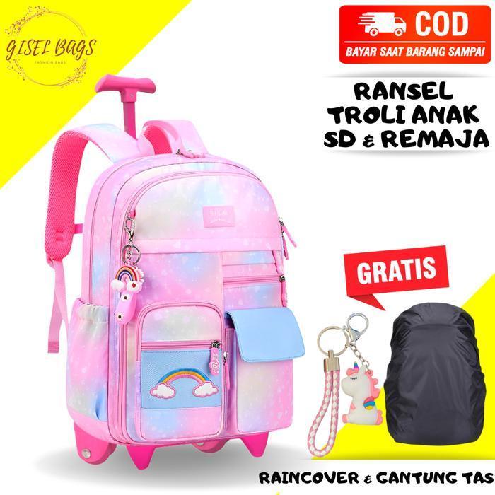 BIG SELLER Tas ransel troli anak sd tas troli anak cewek ransel troli import - 8002 PINK+RC