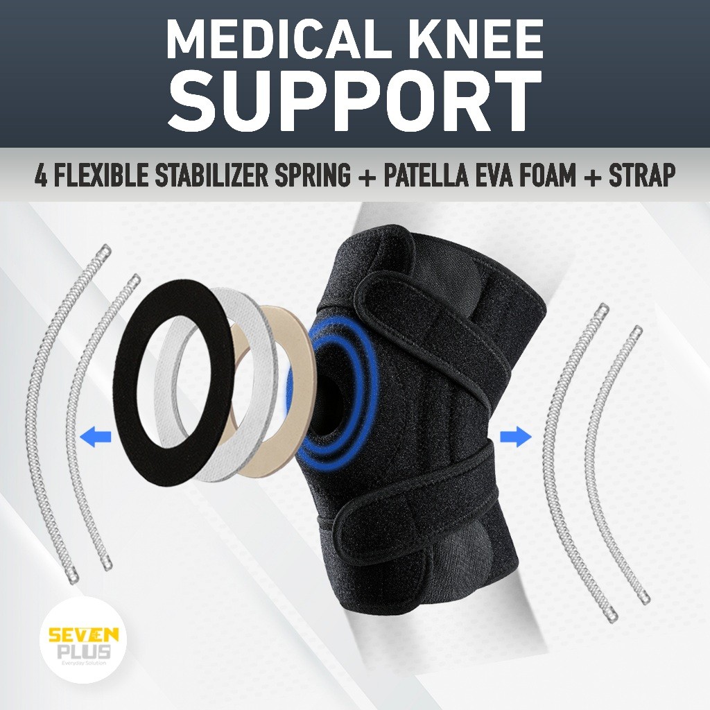 Sehati|| SevenPlus Deker Pelindung Lutut Premium (4 Spring + Patella Eva Foam) Alat Terapi Lutut Kne