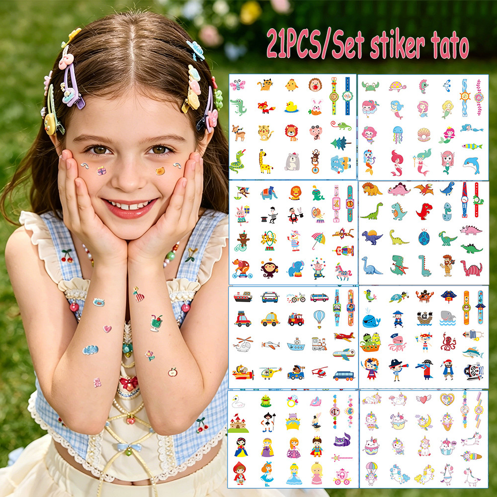 21 Pcs Stiker Tato Temporary Lucu Anak, Sticker Tato Tempel Waterproof