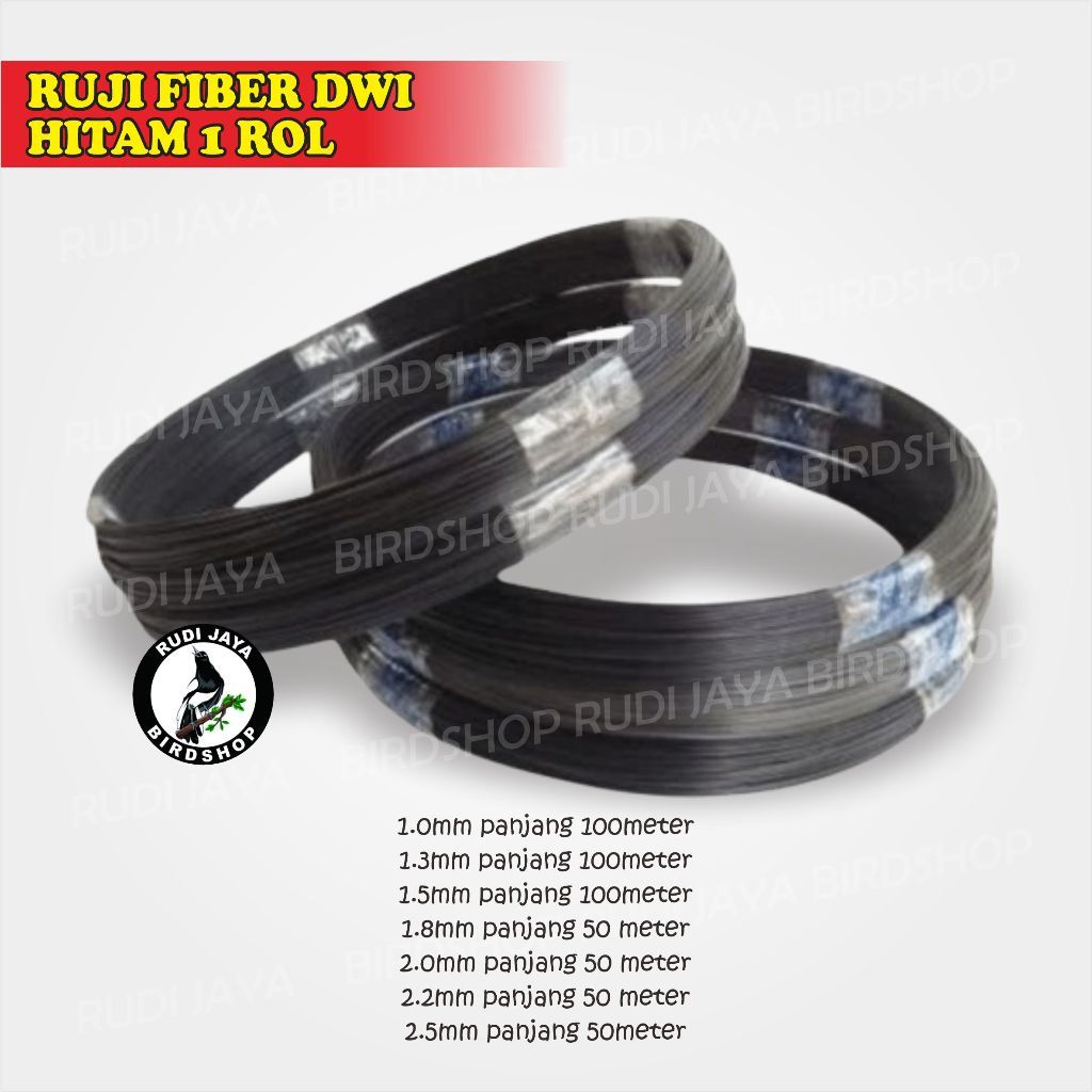 RUJI FIBER ROL HITAM JERUJI 2MM 3MM 4MM IMPORT AKSESORIS SANGKAR BURUNG MAINAN KUCING STIK PANCING