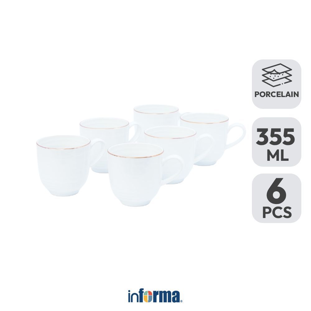 Informa Appetite Athena Mug Porcelain 355 ml Set 6 pcs - Putih/Gold Cangkir Gelas Kopi Coffee Mug Cu
