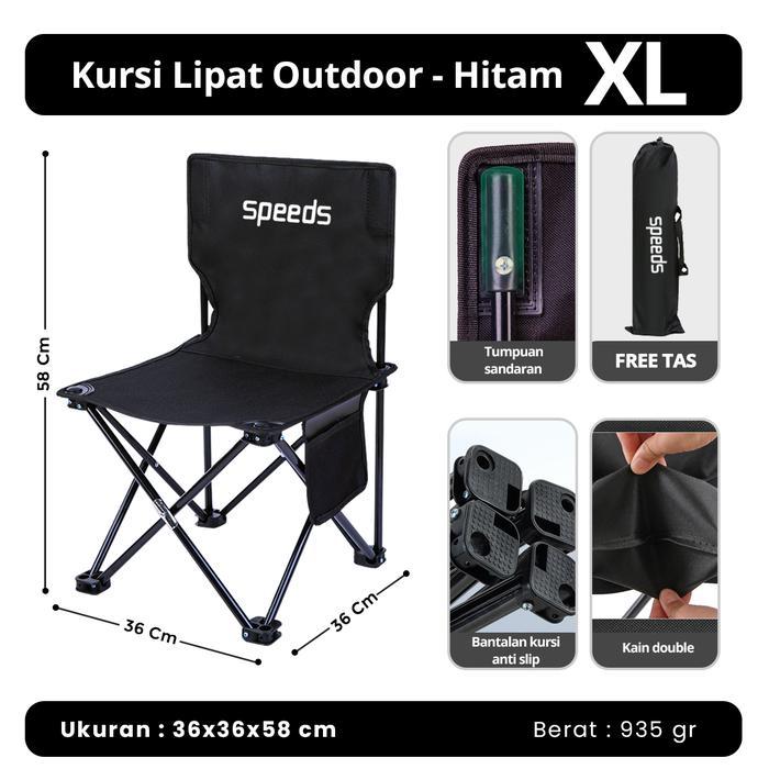 SPEEDS Kursi Lipat Outdoor Portable Kursi Gunung Kursi Camping 031-13 - XL - HITAM