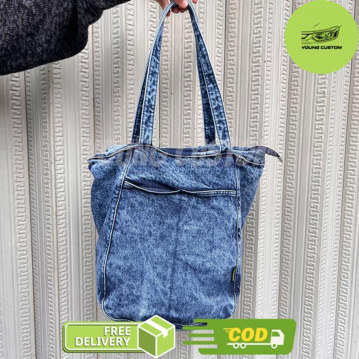 Mores Tas Bahu Wanita Totebag Denim Korean Jeans Totebag Heming Kasual Import Tas Sekolah kuliah Uni
