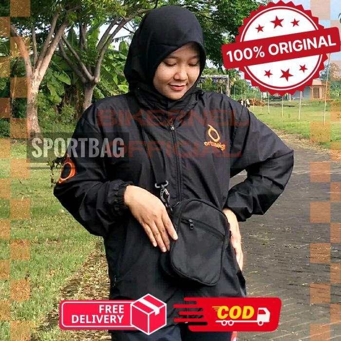 Jaket Parasut Sport Olahraga Pria & Wanita Hitam Ortus Logo Orange - -, -