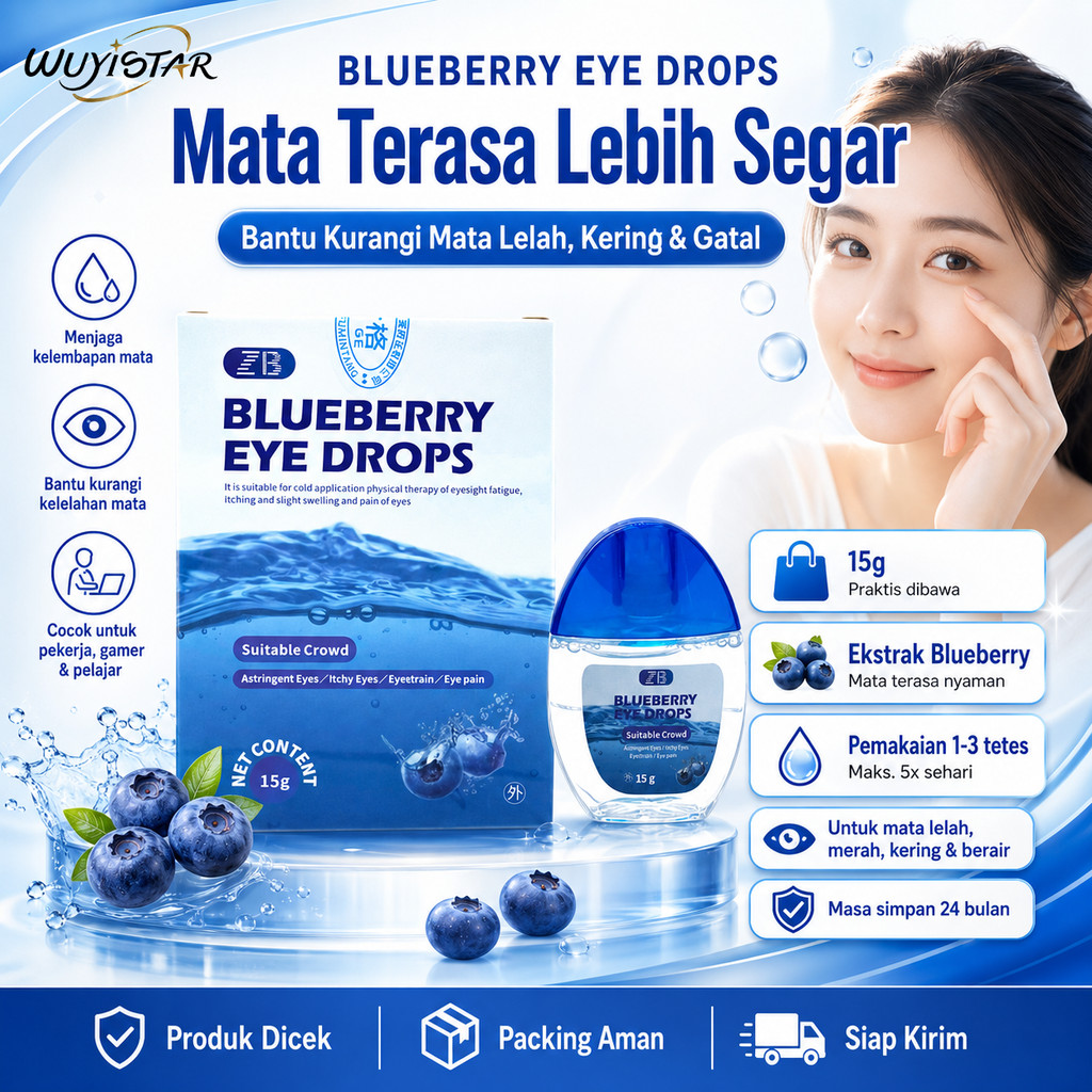 Wuyistar Blueberry Eye Drops 15g Tetes Mata Blueberry Bantu Mata Segar Nyaman Mata Lelah Gatal Obat 