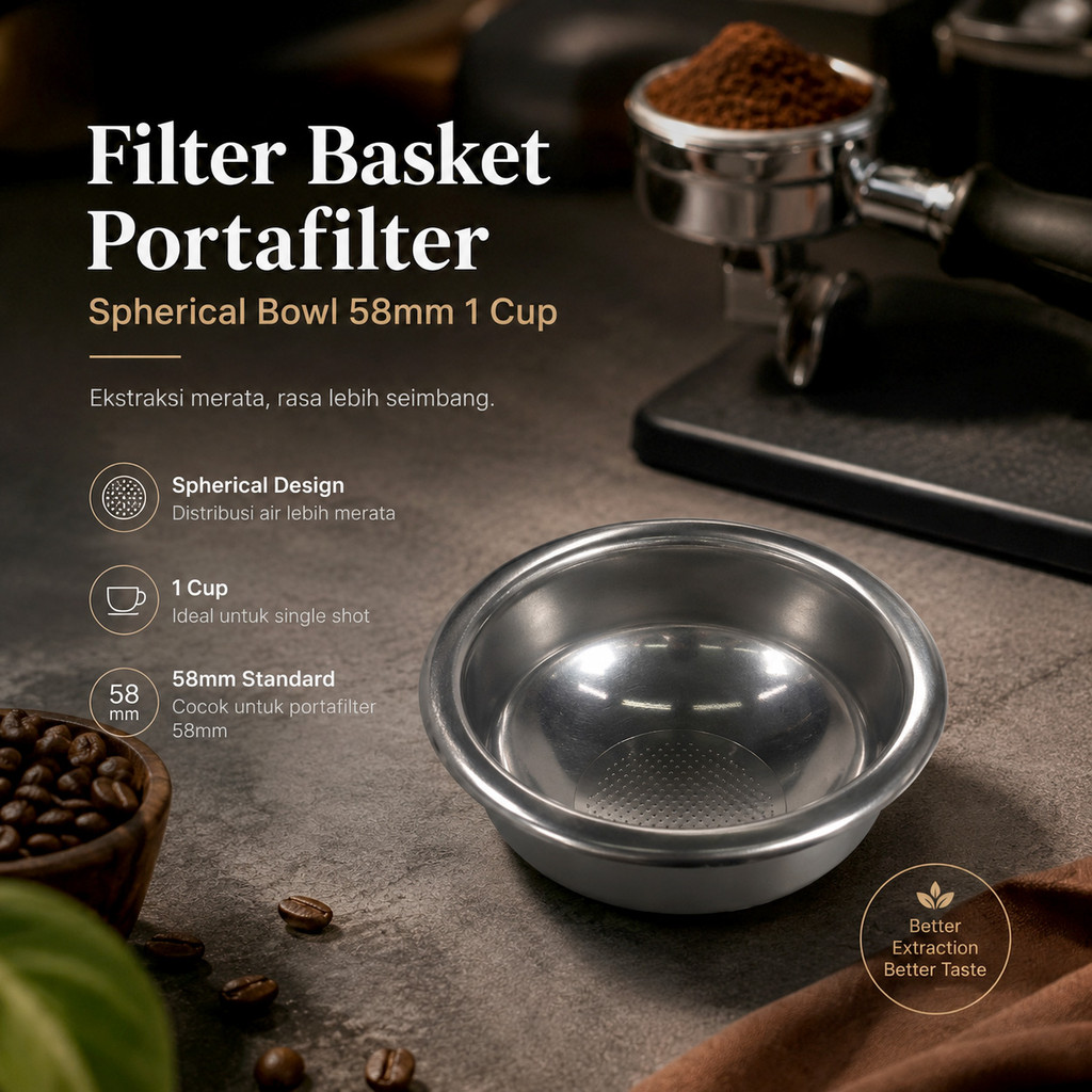 Filter Basket Portafilter Spherical Coffee Bowl 58mm 1 Cup - DWL-52P