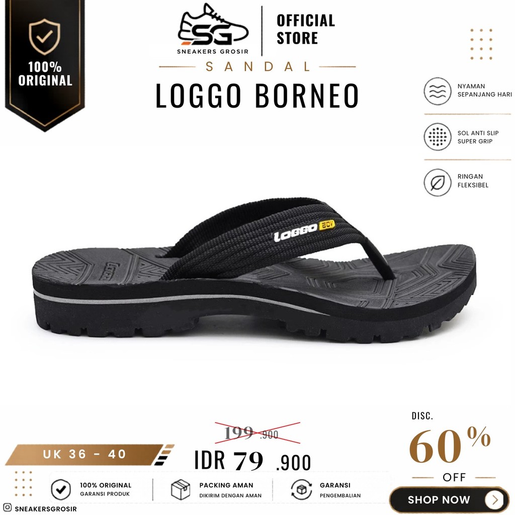 Sandal Loggo Borneo Series Original | Sandal Jepit Gunung Pria size 38-43