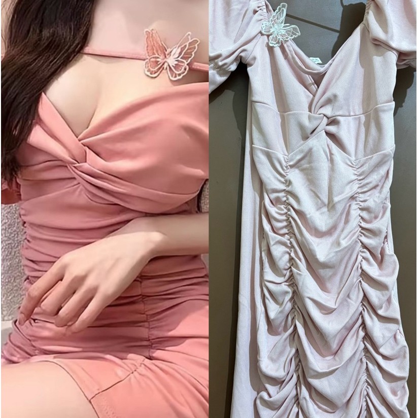 Dress Bodycon Slim Bell Sleeve Mini Dress Wanita Elegant dress pendek