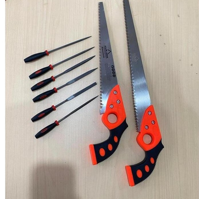 PAKET MURAH GERGAJI KAYU LANCIP 12IN 16IN DAN KIKIR DIAMOND MINI 6PCS MURAH ALAT POTONG KAYU TRIPLEK