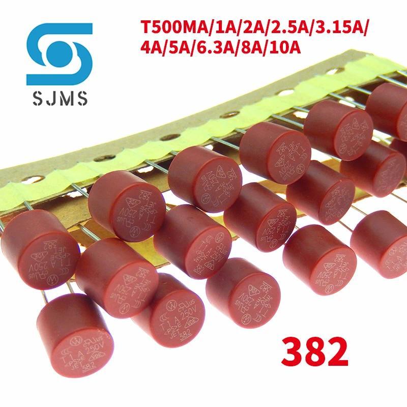 10PCS Round Fuse Slow Blow P 2Pin 500mA 1A 2A 25A 315A 4A 5A 63A 8A 10A 250V 382 Plastic T2A LCD TV 