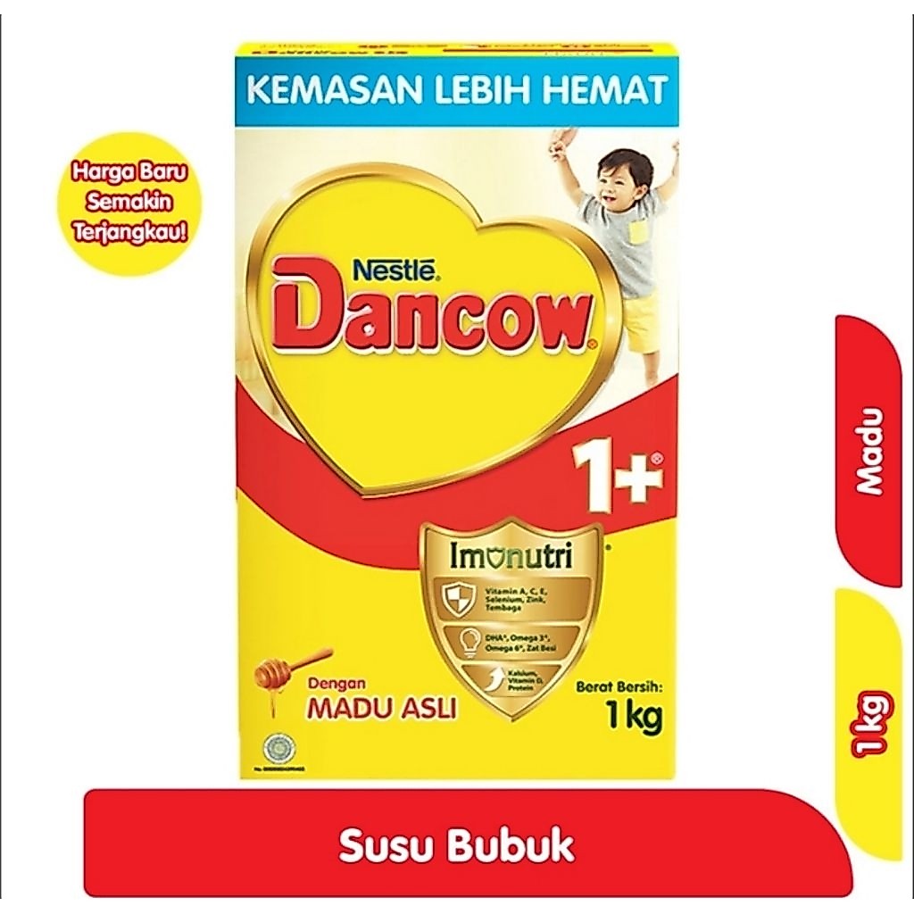 Susu Pertumbuhan Dancow 1+ Madu 1KG - 0 Gram Sukrosa, Tinggi Zink, Vitamin C, Omega-3