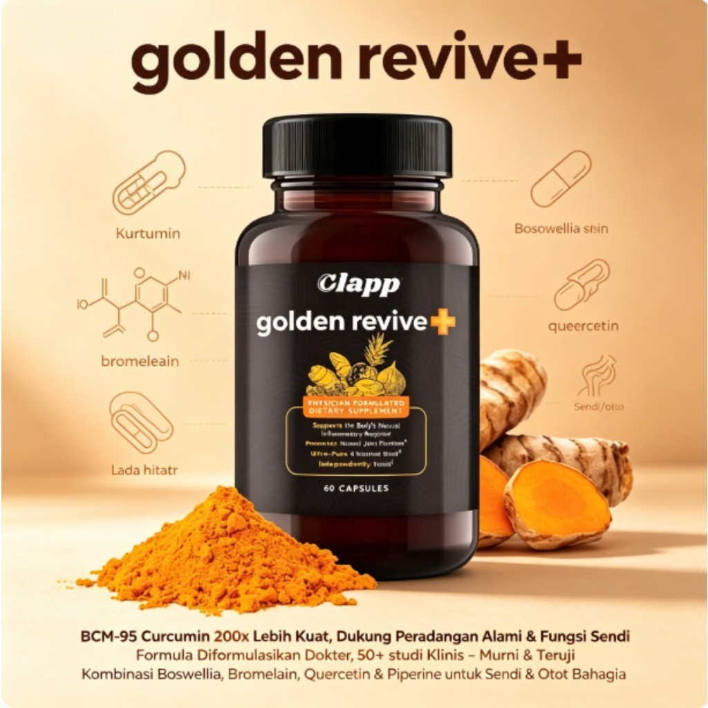Clapp Golden Revive BCM-95 Curcumin 200x Kuat, Boswellia, Bromelain, Quercetin, 60 Kapsul ly60520