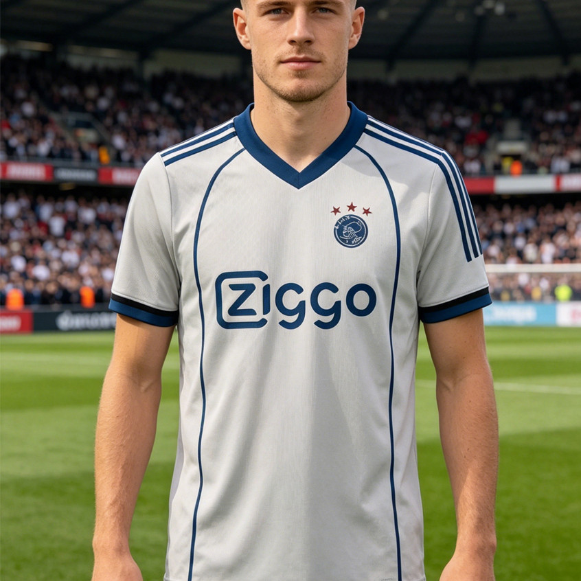 Jersey Ajax Retro Klasik Putih Biru Ziggo Baju Bola Pria