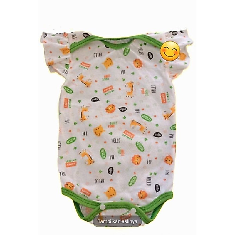 Jumper Bayi Murah - Jumsuit Bayi Lengan Kerut Jumper Balita Putih Sablon Motif Animal Bahan Kaos Hal