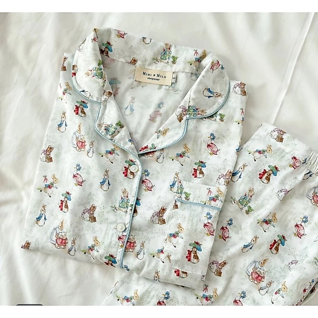 PO Mimi & Milo Peter Rabbit Silk Pajamas kids & women piyama baju tidur sutera lucu kelinci