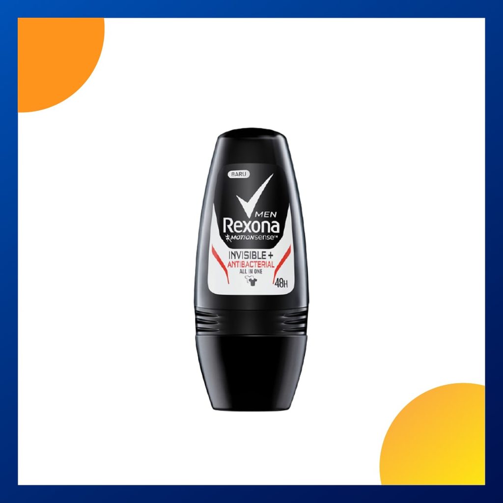 Rexona Men Deodorant Roll On Invisible Plus Anti-Bacterial All In One 45 Ml
