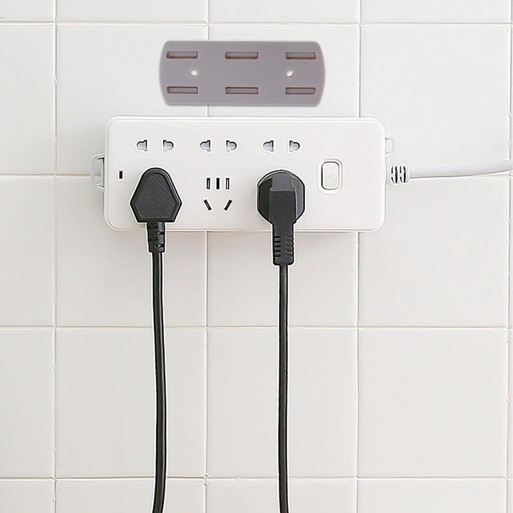 2Pair Wall Hanging Socket Fixer Adhesive Power Strip Holder Pun Free Extension Socket Storage Stand 