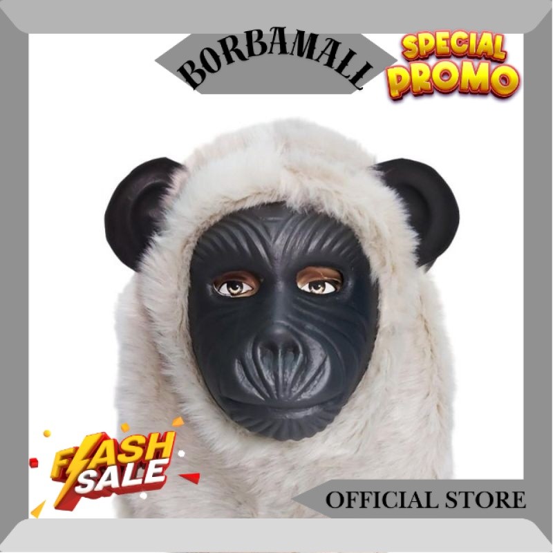 Top Sale️ Topeng monyet warna hitam putih / Topeng monyet karnaval / Topeng monyet karet berbulu / T